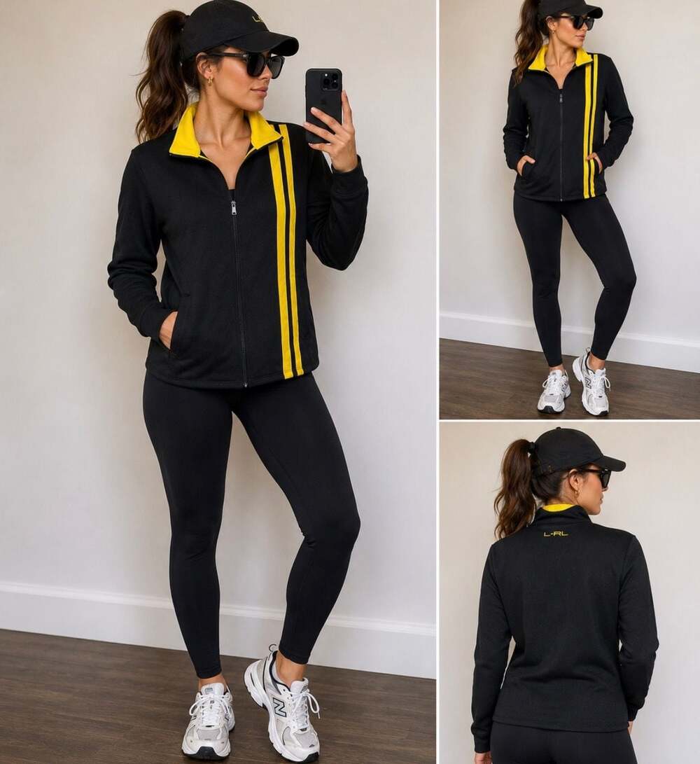 Ralph Lauren L-RL Lauren Active Women’s XL Black Yellow Stripe Full Zip Jacket